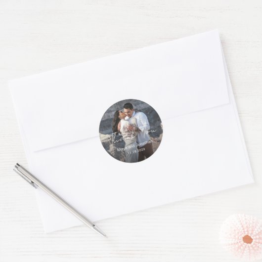 Elegante foto Moderne bruiloft Ronde Sticker (Envelop)