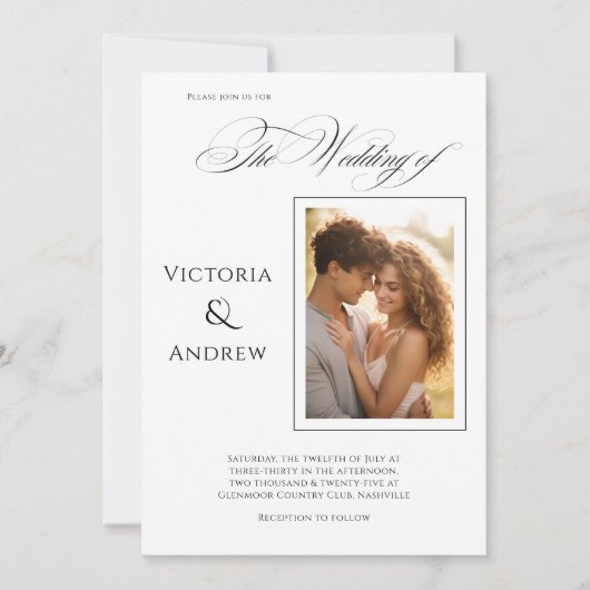 Elegante foto moderne bruiloft uitnodiging (Voorkant)