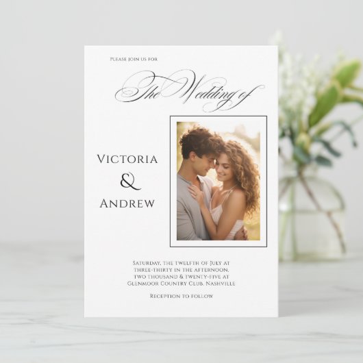 Elegante foto moderne bruiloft uitnodiging (Staand voorkant)