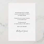 Elegante foto moderne bruiloftreceptie folie uitnodiging (Achterkant)