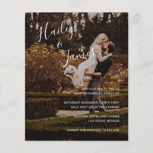 Elegante foto moderne budget bruiloft uitnodiging (Voorkant)