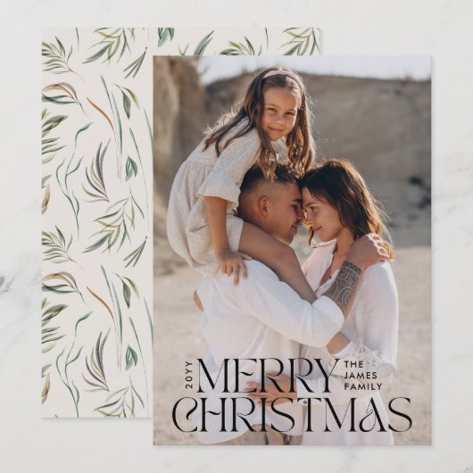 Elegante foto moderne minimale botanische crème feestdagenkaart (Voorkant / Achterkant)