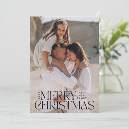 Elegante foto moderne minimale botanische crème feestdagenkaart (Staand voorkant)