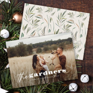 Elegante foto moderne minimale natuurlijke botanis feestdagenkaart