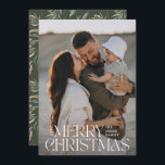 Elegante foto moderne minimale olijfgroene botanis feestdagenkaart<br><div class="desc">Elegante foto modern minimal natuurlijke olijfgroene waterverf botanische typografie Merry Christmas vakantie platte kaart.</div>