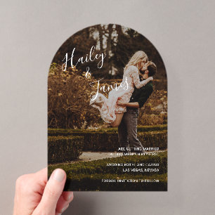 Elegante foto moderne trouw save the date acryl uitnodigingen