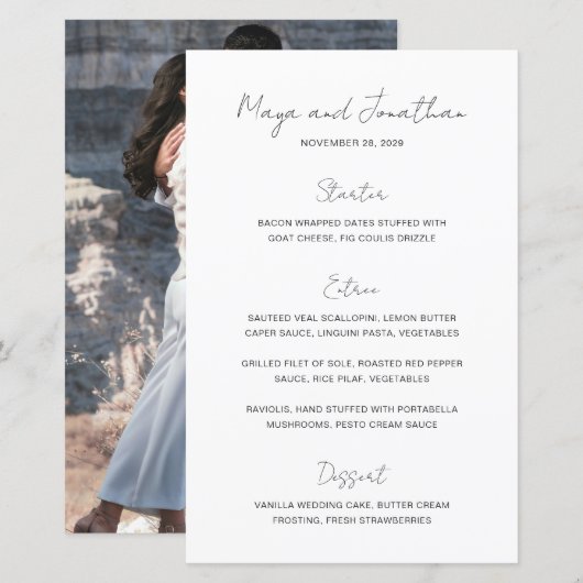 Elegante foto moderne trouwmenu (Voorkant / Achterkant)
