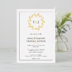 Elegante foto monogram blad krans bruiloft folie uitnodiging