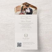 Elegante Foto Monogram QR Green Cream Wedding All In One Uitnodiging (Binnen)