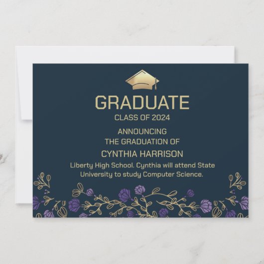 Elegante foto Navy blauw en goud Kaart (Voorkant)