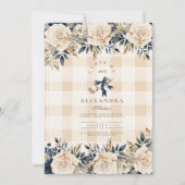 Elegante foto Navy Blue Floral Afstuderen Kaart (Voorkant)