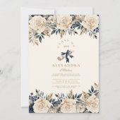 Elegante foto Navy Gold Floral Afstuderen Kaart (Voorkant)