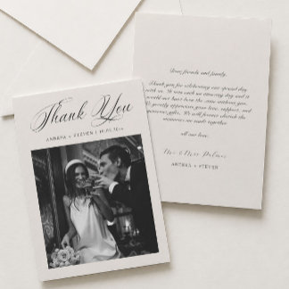 Elegante foto Old Money bruiloft Bedankkaart