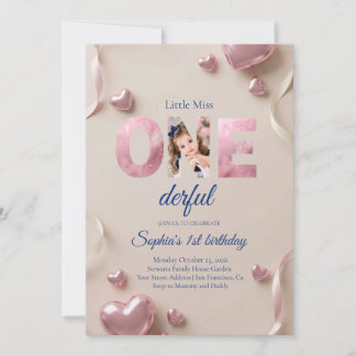 Elegante foto "One-derful" 1e verjaardagsuitnodigi Kaart