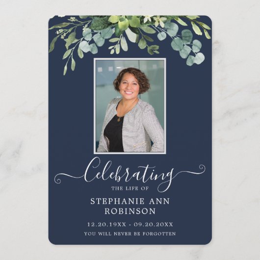 Elegante Foto Orde van Service Blauw Programma Programmakaart (Voorkant)