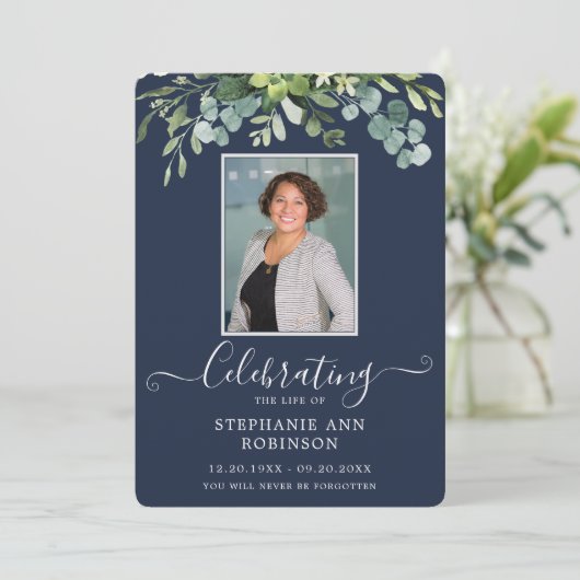 Elegante Foto Orde van Service Blauw Programma Programmakaart (Staand voorkant)