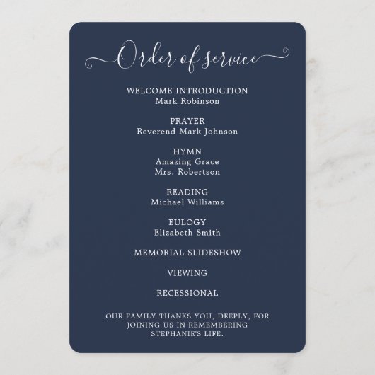 Elegante Foto Orde van Service Blauw Programma Programmakaart (Achterkant)