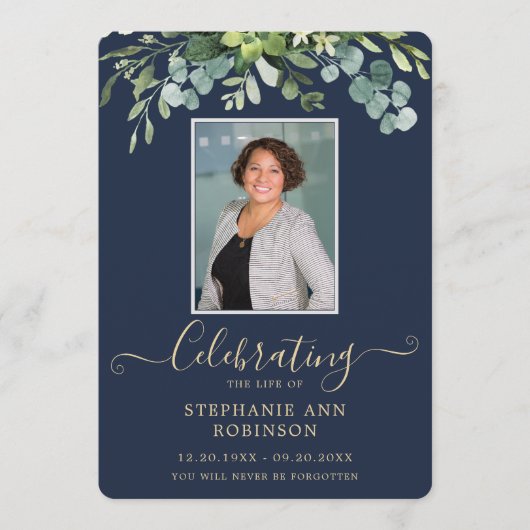 Elegante Foto Orde van Service Gold Blue Programma Programmakaart (Voorkant)