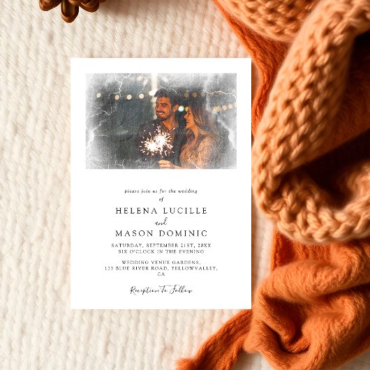 Elegante foto overlay eenvoudige schone bruiloft kaart