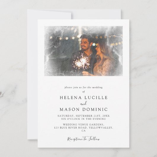 Elegante foto overlay eenvoudige schone bruiloft kaart (Voorkant)