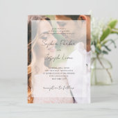 Elegante foto-overlay en RSVP QR-code bruiloft Kaart (Staand voorkant)