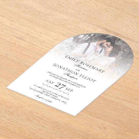 Elegante foto overlay formele bruiloft acryl uitnodigingen (Laagn)