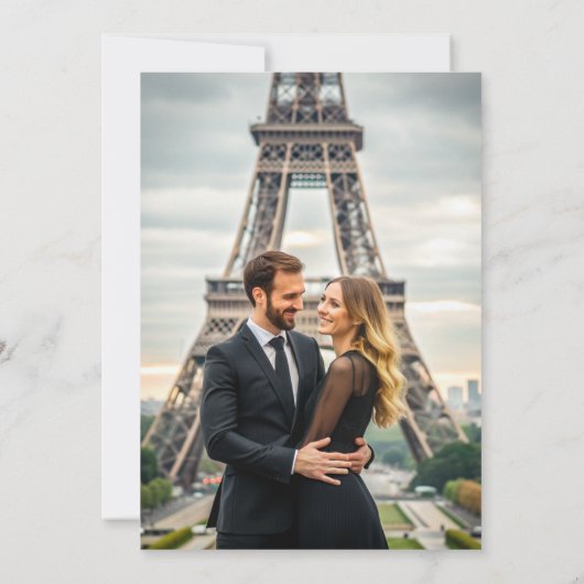 Elegante foto Overlay Modern zwart wit bruiloft Kaart (Achterkant)