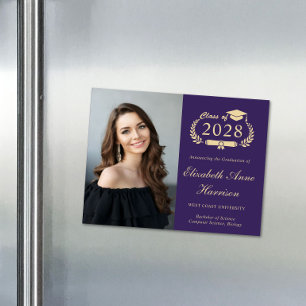 Elegante Foto Paarse Afstuderen Magnetische Kaart