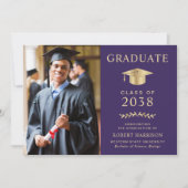 Elegante foto Paarse Gold College Afstuderen Aankondiging (Voorkant)