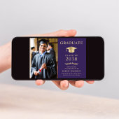 Elegante foto Paarse Gold College Afstuderen Aankondiging