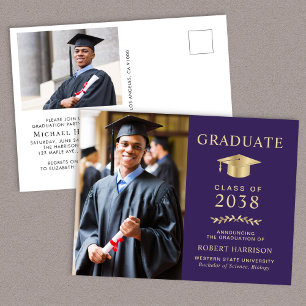 Elegante foto Paarse gouden afstudeerfeest Uitnodiging Briefkaart