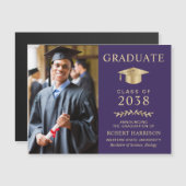 Elegante foto Paarse gouden Afstuderen aankondigin (Voorkant / Achterkant)