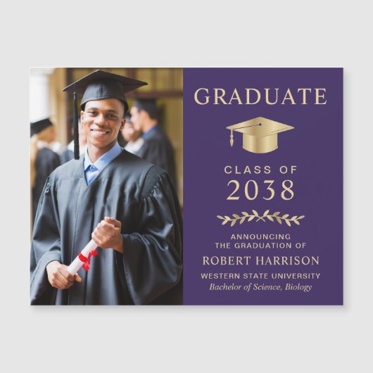 Elegante foto Paarse gouden Afstuderen aankondigin (Voorkant)
