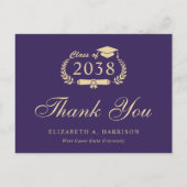 Elegante foto Paarse gouden Afstuderen Dank u Briefkaart (Voorkant)
