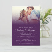 Elegante foto Paarse String Lights Bruiloft Kaart (Staand voorkant)