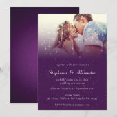 Elegante foto Paarse String Lights Bruiloft Kaart (Voorkant / Achterkant)