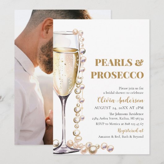 Elegante Foto Parels en Prosecco Vrijgezellenfeest Kaart (Voorkant / Achterkant)