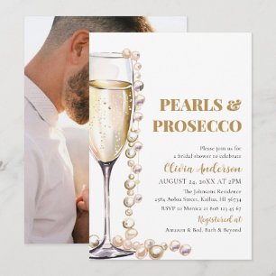 Elegante Foto Parels en Prosecco Vrijgezellenfeest Kaart