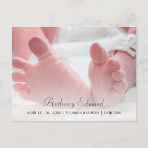 Elegante Foto Pasgeboren Baby Voeten Geboorteaanko Aankondigingskaart