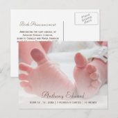 Elegante Foto Pasgeboren Baby Voeten Geboorteaanko Aankondigingskaart (Voorkant / Achterkant)