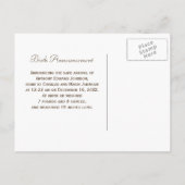 Elegante Foto Pasgeboren Baby Voeten Geboorteaanko Aankondigingskaart (Achterkant)