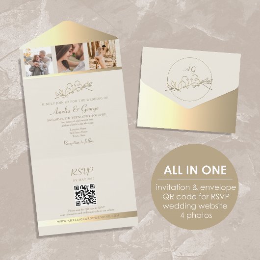 Elegante foto QR-code bruiloft All In One Uitnodiging