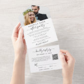 Elegante foto QR-code bruiloftsreceptie All In One Uitnodiging (Afscheurbaar)