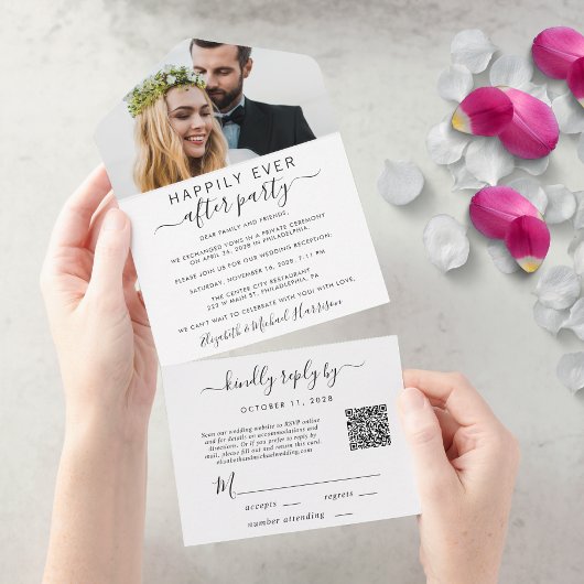 Elegante foto QR-code bruiloftsreceptie All In One Uitnodiging