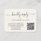Elegante Foto QR Code Cream Bruiloft RSVP Informatiekaartje (Voorkant)