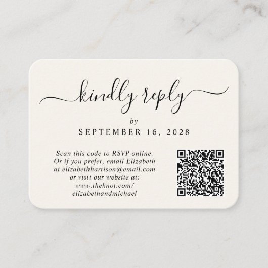 Elegante Foto QR Code Cream Bruiloft RSVP Informatiekaartje (Voorkant)
