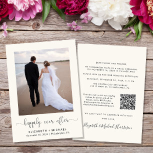 Elegante foto QR-code crèmekleurige bruiloftsrecep Kaart