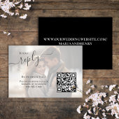 Elegante Foto QR Code RSVP Zwart-wit Informatiekaartje