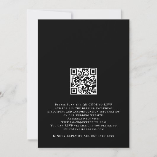 Elegante foto QR Code Script Bruiloft Zwart Kaart (Achterkant)