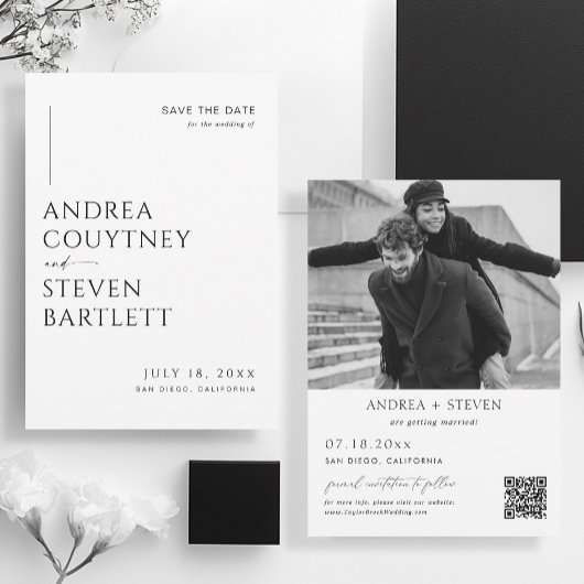Elegante Foto QR Code Trouwen Sla de datum op Kaart